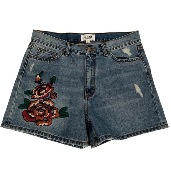 EVIDNT Los Angeles Floral Rose Embroidered Jean Shorts - Size 29 - Picture 1 of 10